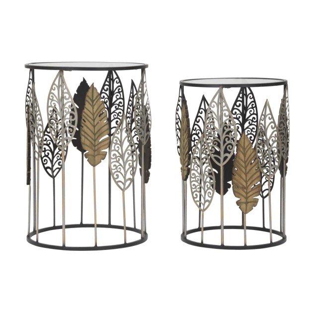 SET 2 MESE FERRO E LEGNO FOGLIE 38X55-33X50