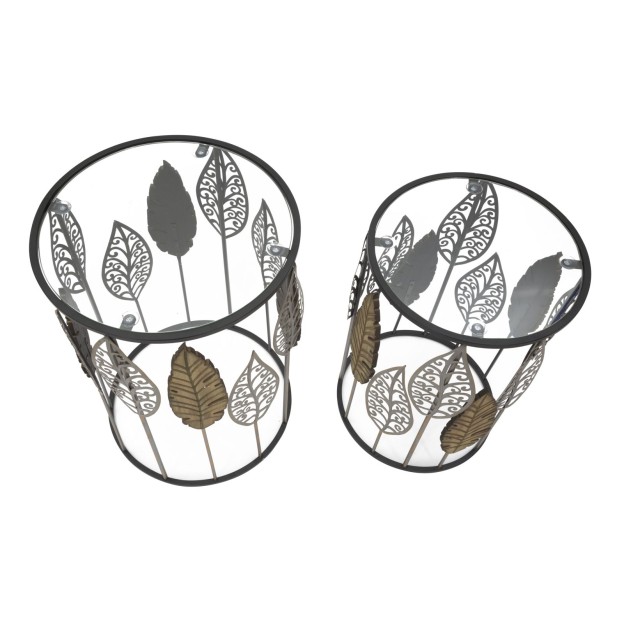 SET 2 MESE FERRO E LEGNO FOGLIE 38X55-33X50