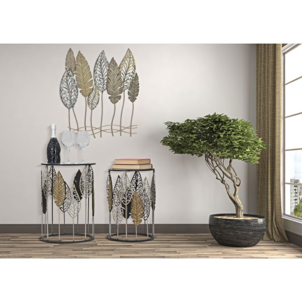 SET 2 MESE FERRO E LEGNO FOGLIE 38X55-33X50