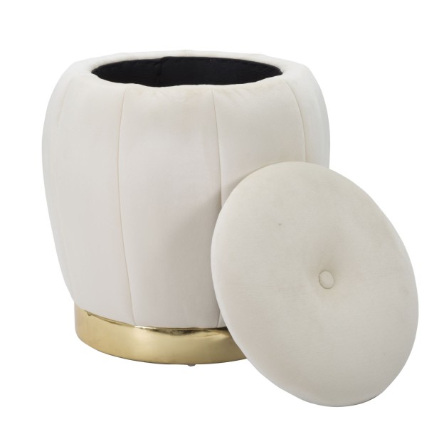 TABURET CU DEPOZITARE PARIS CREMA/GOLD CM Ø 43X43