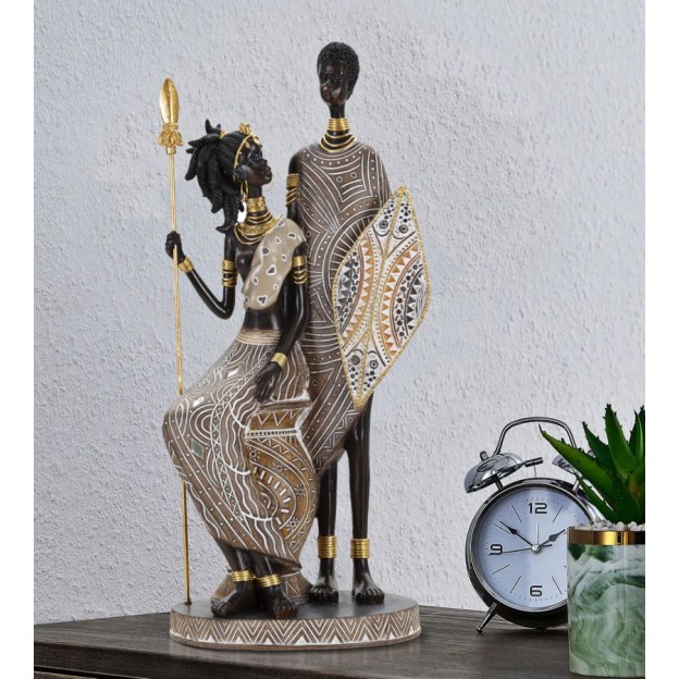 STATUIE FAMILIA TRIBALA MASAI CM 16,5X11,5X38
