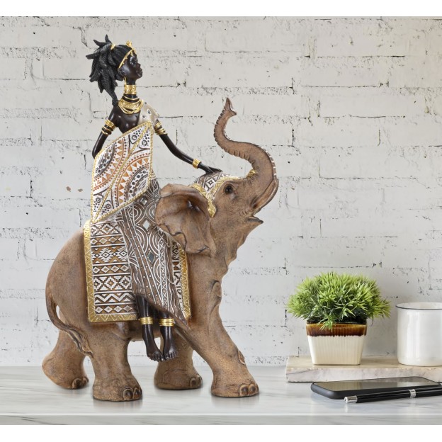 STATUIE MASAI TRIBAL CU ELEFANT CM 22,5X12X32,5