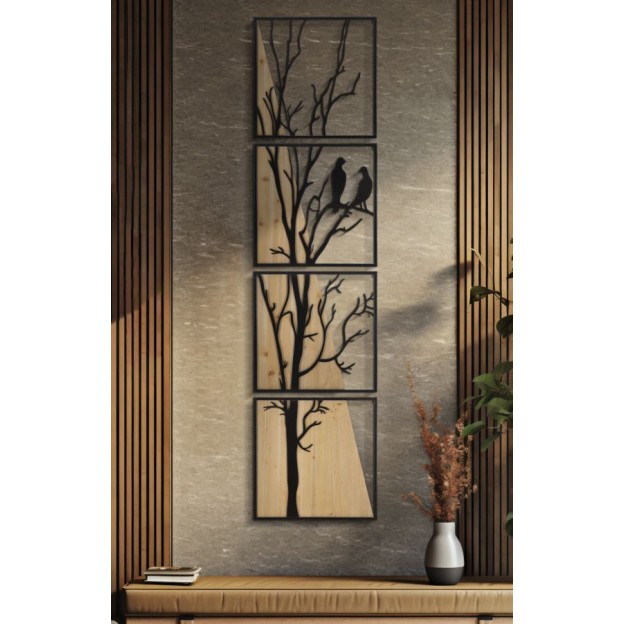 PANOU DE PERETE FIER SI LEMN SET 4 BUC 50X2X200 (50X2X50)