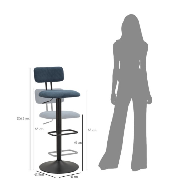 SCAUN DE BAR BLEU MARINE LIGHT 41X47,5X85-106,5(SAZ CM 61-83) SET 2BUC