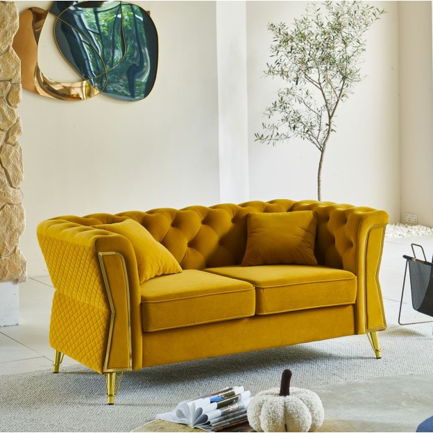 CANAPEA EMY MUSTARD CU PERNE CM 162X83X76