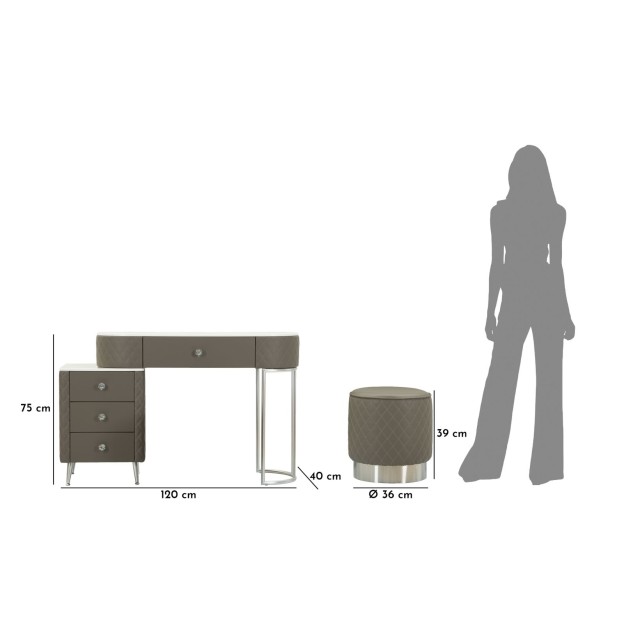 BIROU CU TABURET  SHARON GR SILVER  120X40X75 (DIMENSIUNE TABURET Ø36X39)