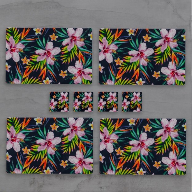 Set 4 naproane si 4 suporturi pahare Florica