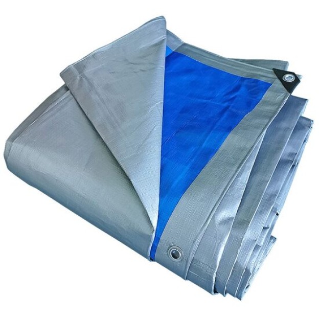 Prelata impermeabila cu inele 180 g/mp, 8x12 m, argintiu-albastru, DSH 104114