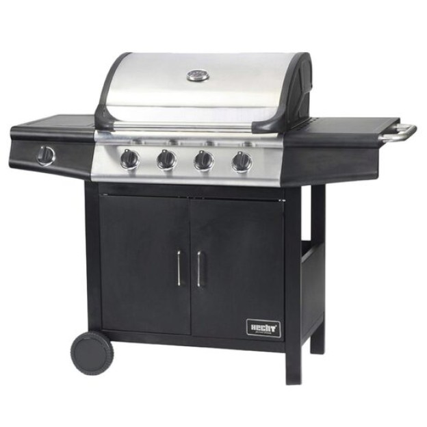 Gratar pe gaz cu 5 arzatoare HECHT Adelle 5, 10.5 kW, suprafata gatit 60 x 40 cm, gratar din fonta, cu termometru, roti pentru transport