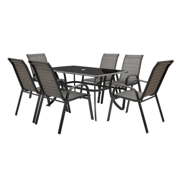 Set mobilier pentru gradina HECHT Honey Set 6, aluminiu/sticla, masa 150 x 90 x 72 cm, 6 x scaune 58 x 74 x 97 cm