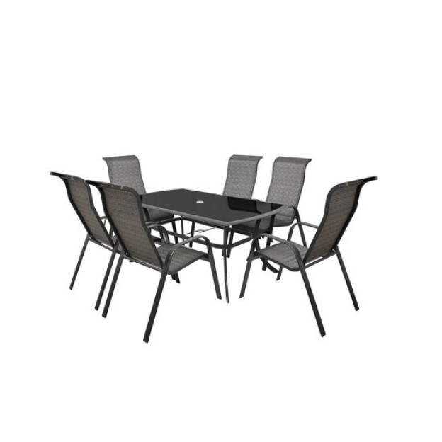 Set mobilier pentru gradina HECHT Honey Set Maxi, aluminiu/sticla, masa 168 x 97 x 72 cm, 6 x scaune 57 x 86 x 111 cm