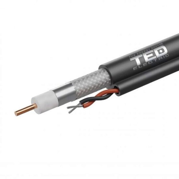 Cablu coaxial cu ALIMENTARE 75 ohm RG6 CCS + 2 fire CCA x 0,75 mm PE negru rola 305ml TED Wire Expert TED002594 BBB