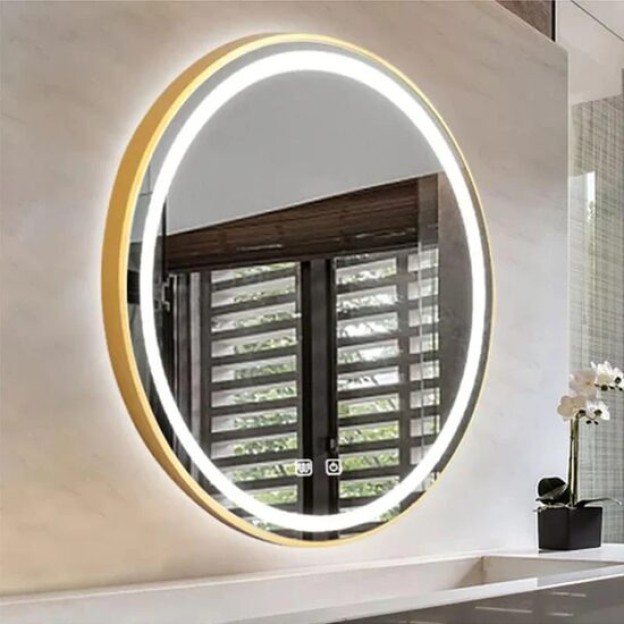 Oglinda LED Touch Glanz sistem dezaburire rama aurie 70x70cm colectia Korman Technik 1176S
