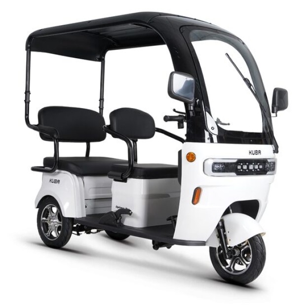 Tricicleta electrica KUBA OPTIMUS MAX cu cabina, alb, autonomie 60 km viteza maxima 25 km/h putere 1000W acumulatori 72V/20Ah nu necesita permis