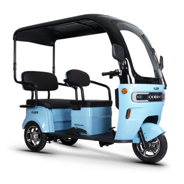 Tricicleta electrica KUBA OPTIMUS MAX cu cabina, Albastru, autonomie 60 km viteza maxima 25 km/h putere 1000W acumulatori 72V/20Ah nu necesita permis
