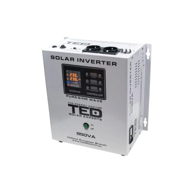 Invertor Solar Fotovoltaic Monofazat Off-Grid, 12V 850VA 500W MPPT cu unda sinusoidala pura, TED Electric TED000286