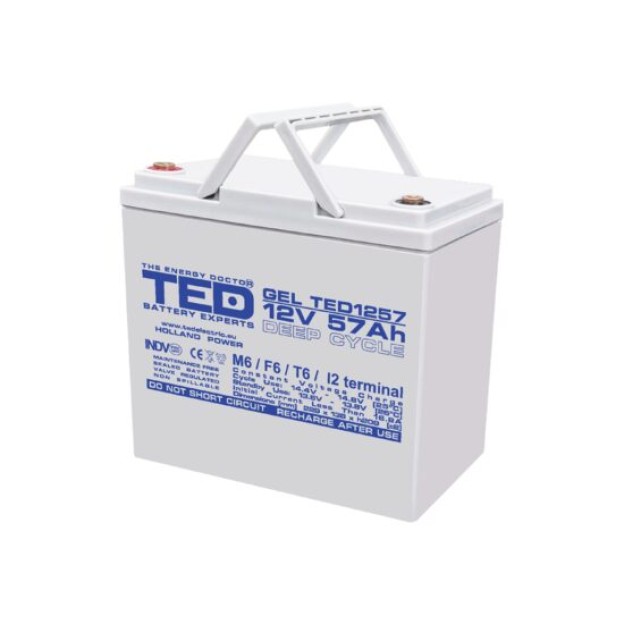 Acumulator 12V GEL Deep Cycle, Dimensiuni 229 x 138 x 208 mm, Baterie 12V 57Ah M6, TED Electric TED003393