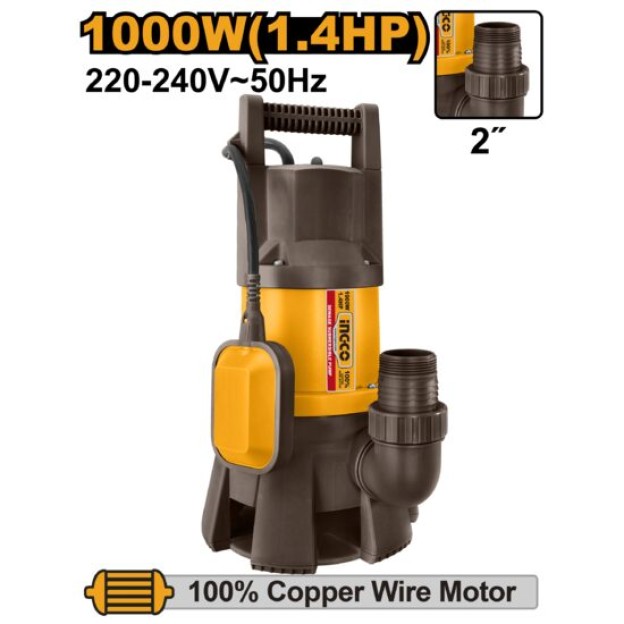 Pompa Submersibila apa murdara Plastic cu Plutitor 1000W, Ingco SPD10001