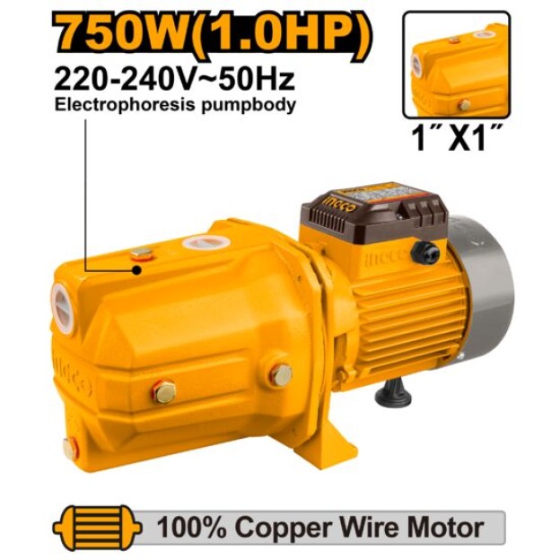 Pompa Apa de suprafata cu Jet 750W, 51m, 55 l/min Ingco JP07508