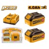 Baterie (Acumulator) 20V 4Ah Set 2 Bucati cu Incarcator P20S, Ingco FBCPK1424