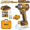 Masina de insurubat cheie cu impact 285nM, 1/4, 20v cu 2 acumulator 2900bpm, brushless Ingco CIRLI2028E
