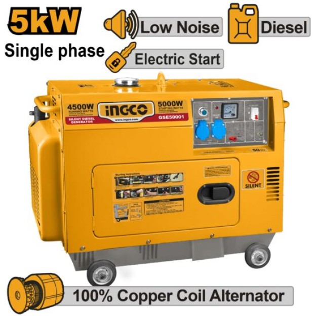 Generator curent 5KW - 220V Silentios, Diesel 9 CP, Ingo GSE50001 INGCO GSE50001