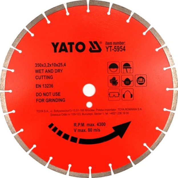Disc cu diamant pentru beton 400 x 25 4mm Yato YT-5955