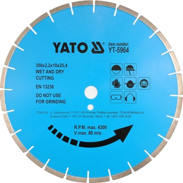 Disc diamantat pentru patra 300 x 25.4 mm Yato YT-5963