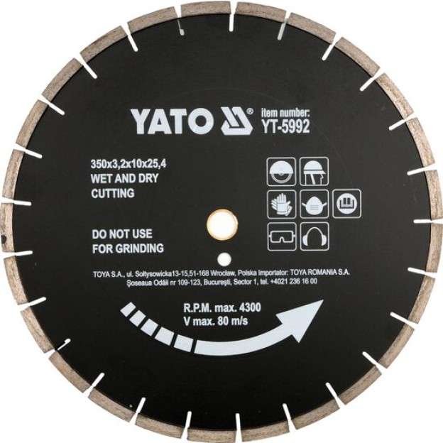 Disc cu diamant pentru asfalt 350 x 25 4mm Yato YT-5992