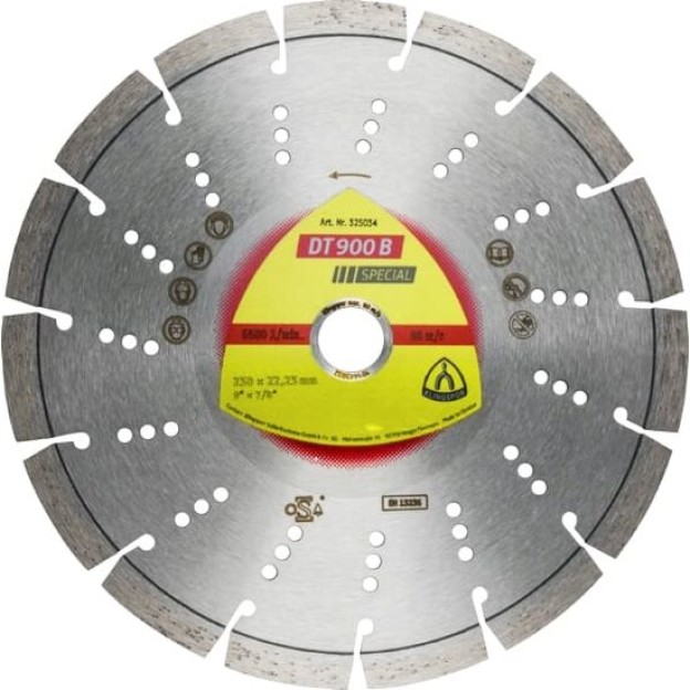 DT 900 B disc diamantat de debitare, 230 x 2,6 x 22,23 mm 15 Segmente 42 x 2,6 x 12 mm, segment standard, Klingspor 325034