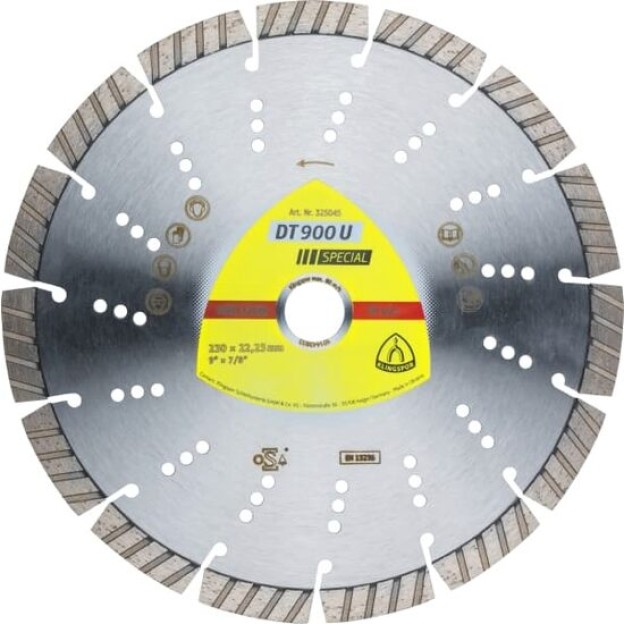 DT 900 U disc diamantat de debitare, 230 x 2,6 x 22,23 mm 15 Segmente 42 x 2,6 x 12 mm, standard turbo, Klingspor 325045